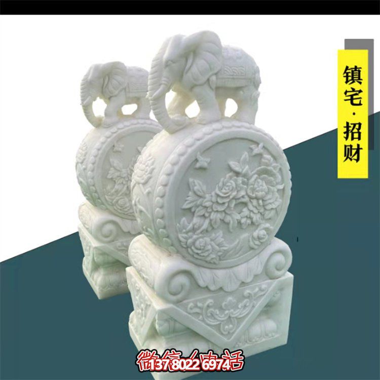 給庭院增添經典氣息，漢白玉石抱鼓門墩裝飾