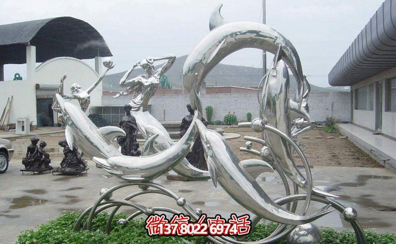 一群活躍海豚，為游樂園帶來(lái)更多樂趣——不銹鋼海豚雕塑