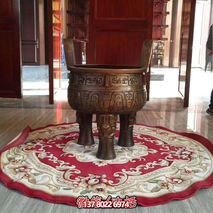 純銅鼎仿古香爐擺件，圓潤家居裝飾