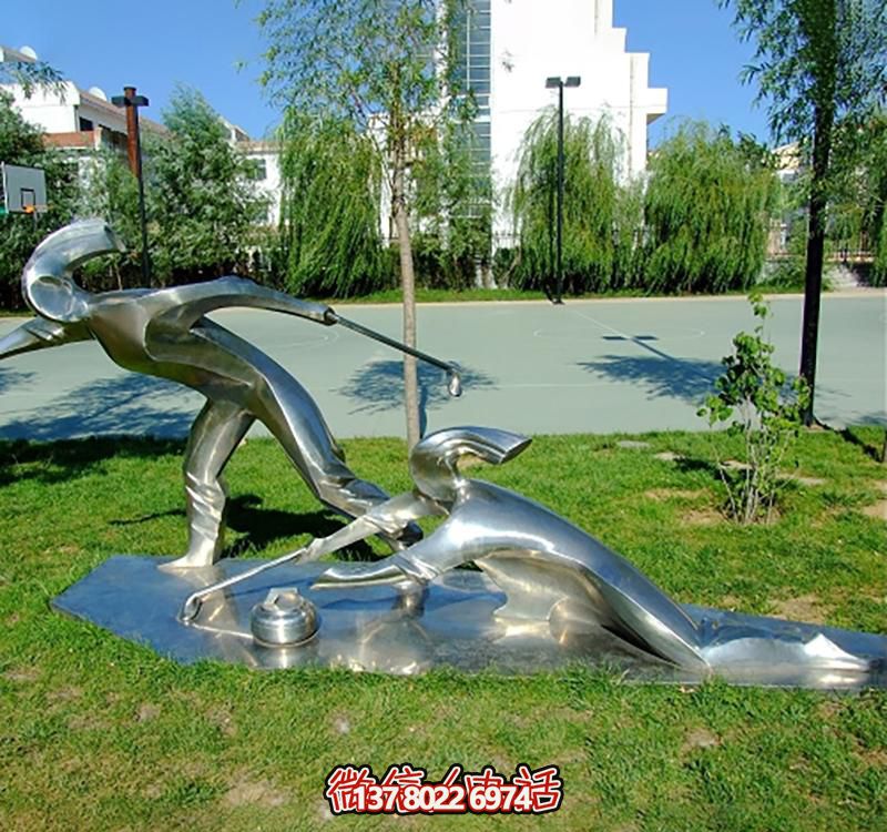 不銹鋼冰壺雕塑，點綴小區花園，創造休閑運動空間