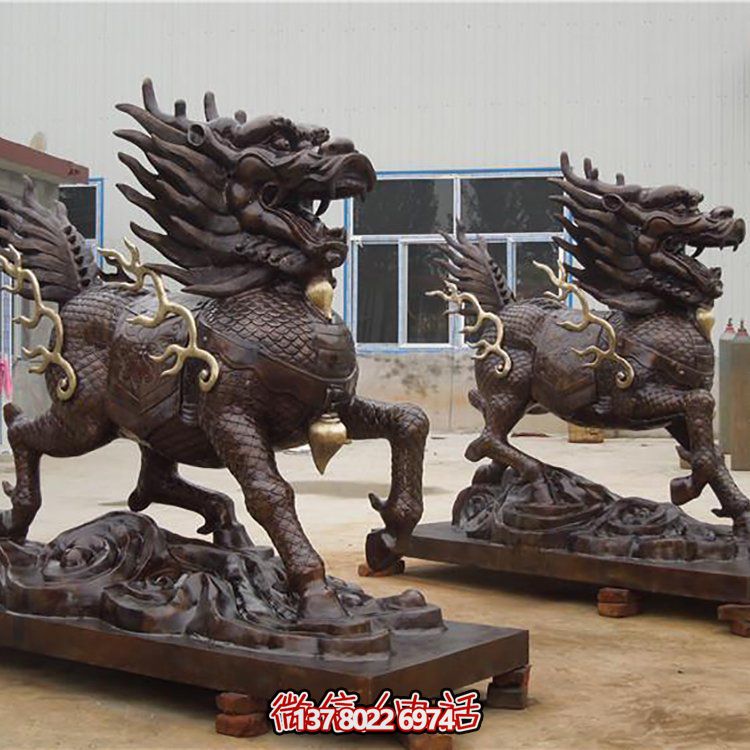 大型銅雕麒麟擺件，裝點庭院門口別墅