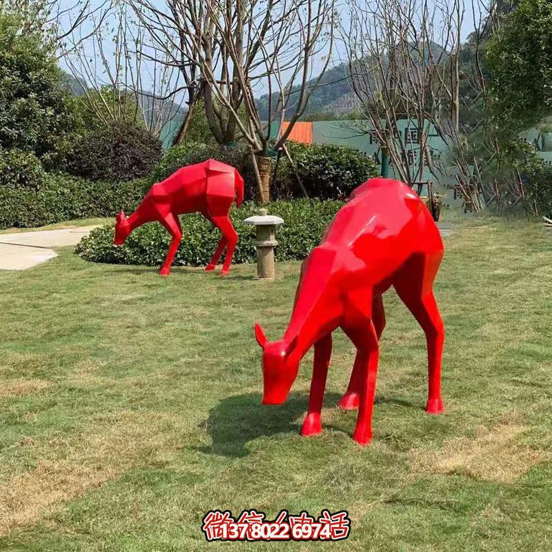 玻璃鋼梅花鹿雕塑裝飾品，紅色景觀裝飾