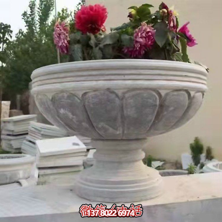 精美大理石石雕花缽，讓您的別墅、小區、戶外更加美觀