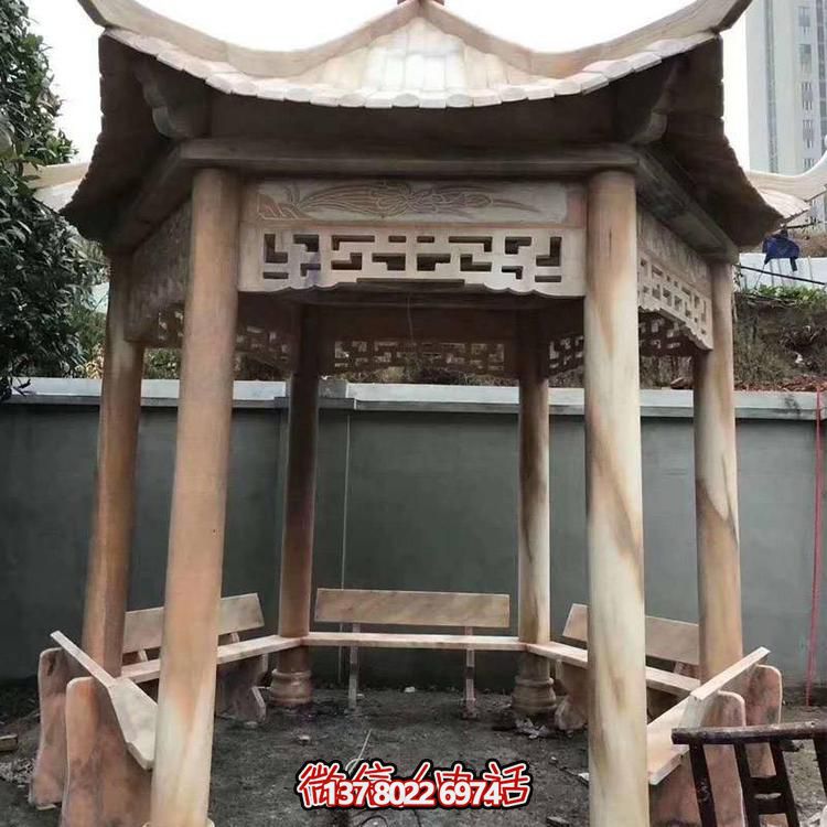 天然紅木雕刻涼亭，打造復古中式庭院休閑石亭