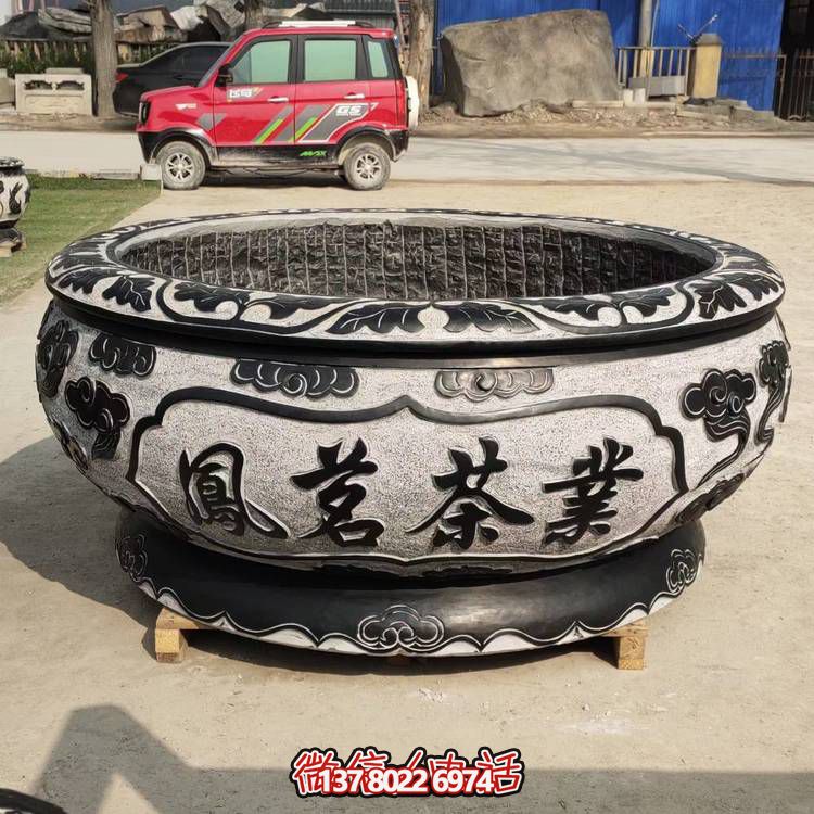 仿古青石荷花水缸，配合庭院戶外，點(diǎn)綴人間養(yǎng)魚園