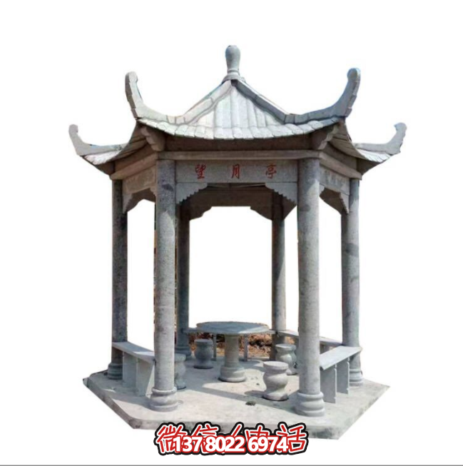 美麗月夜，精美石雕亭子