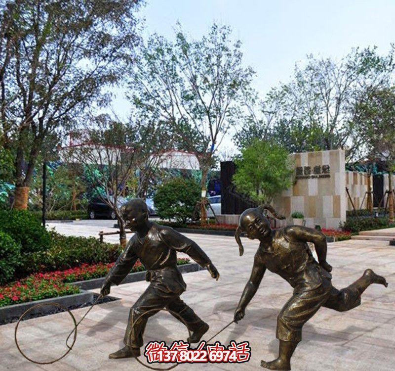 公園銅雕滾鐵環的兒童雕塑 公園銅雕滾鐵環的兒童雕塑