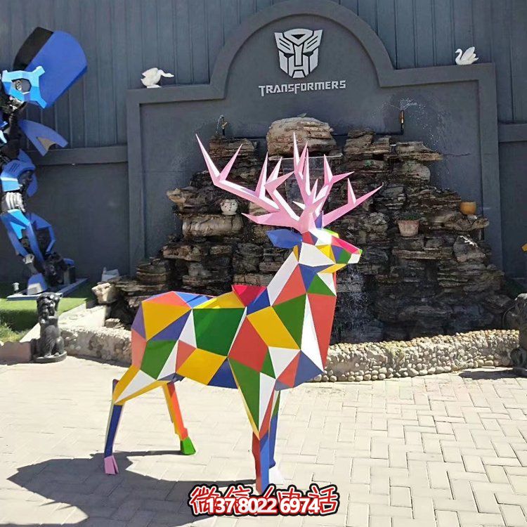城市廣場擺放玻璃鋼抽象切面鹿動(dòng)物雕塑