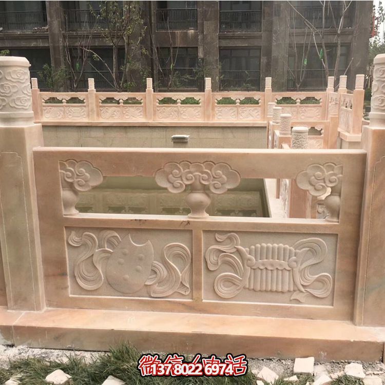 晚霞紅浮雕花紋小區(qū)湖邊欄桿雕塑 晚霞紅浮雕花紋小區(qū)湖邊欄桿雕塑