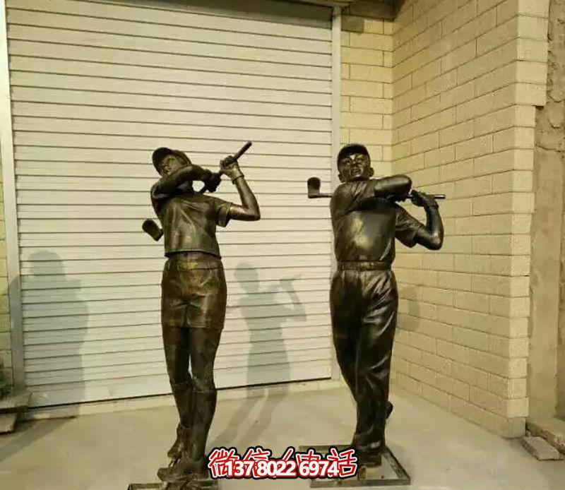 打高爾夫人物園景觀玻璃鋼仿銅雕塑 打高爾夫人物園景觀玻璃鋼仿銅雕塑