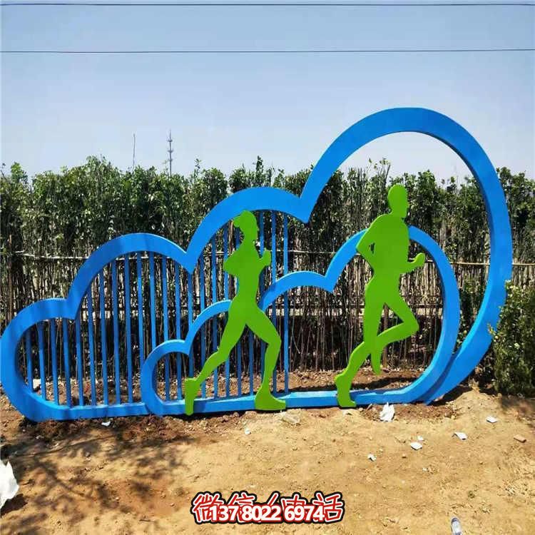 操場擺放不銹鋼剪影跑步運功標(biāo)識雕塑