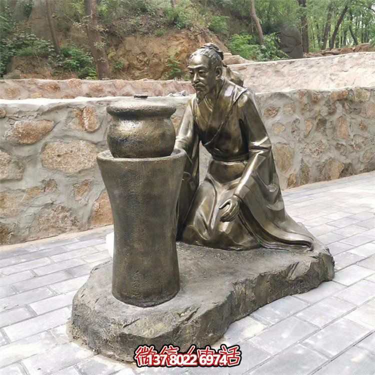 煎藥古代人物，中醫文化熬制中藥玻璃鋼仿銅情景雕塑