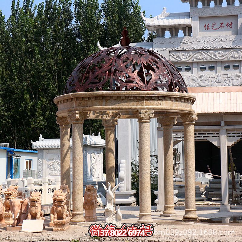 花鋼巖羅馬柱圓形樹葉鏤空鐵藝涼亭雕塑 花鋼巖羅馬柱圓形樹葉鏤空鐵藝涼亭雕塑