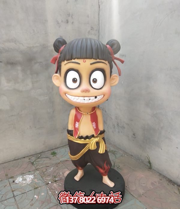 小區廣場玻璃鋼卡通魔童哪吒雕塑 小區廣場玻璃鋼卡通魔童哪吒雕塑